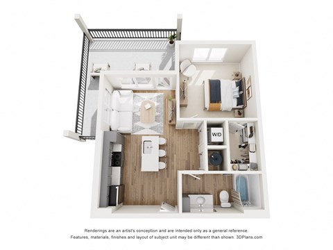 Floor plan for 1 bed, 1 bath, 679 sqft